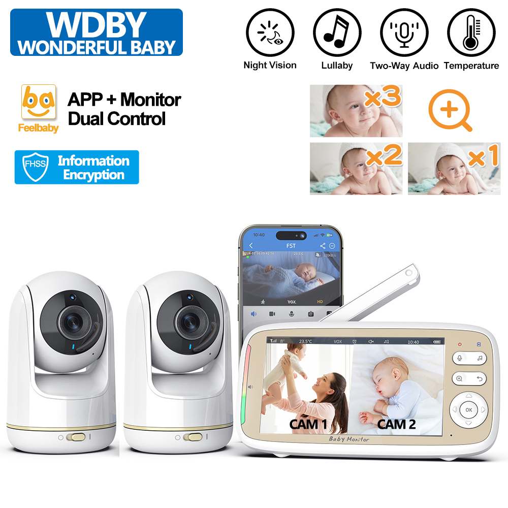 Home Cinema Wireless - 2pcs ズームレンズのカメラ、対面音声、HD 720P の電話およびモニターのためのスマートな二重制御、温度の監視が付いている VB803 プロ赤ん坊のモニター