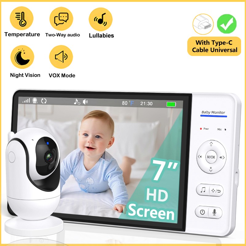 Home Cinema Wireless - WiFiなし 7インチ ベビーモニター 双方向音声 ナイトビジョン 4倍ズーム